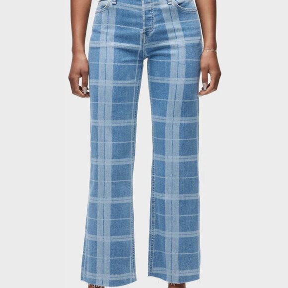 NEW HUDSON women Rosie High Rise Wide Leg Ankle Jeans in Plaid Indigo 825 7t3 - Picture 3 of 11